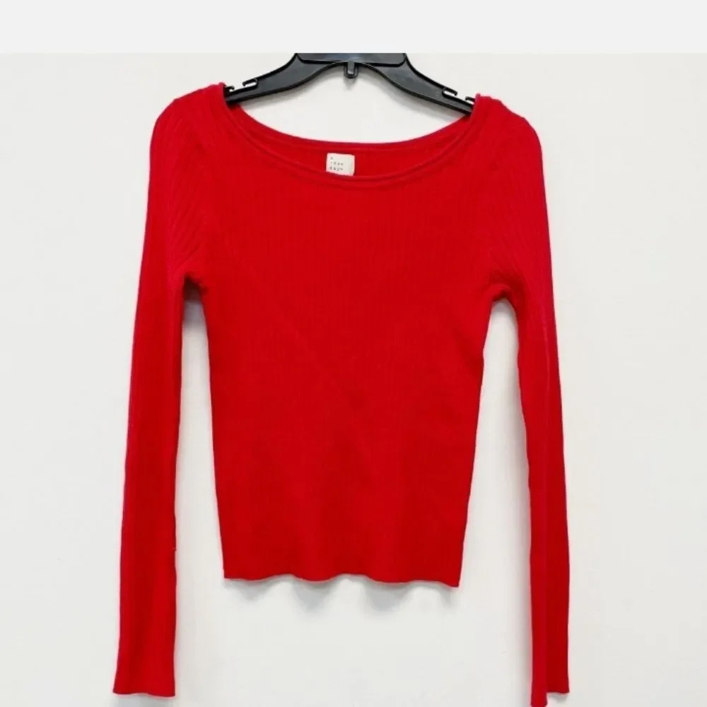 Red Long Sleeve Ribbed Top A New Day New Tag Attached Womens Fitted Xs